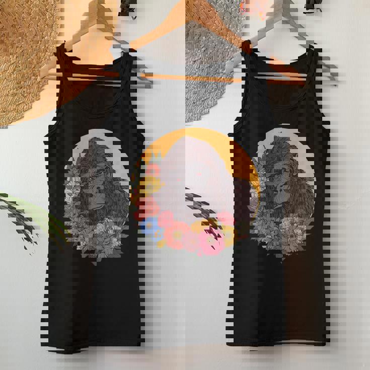 花のイラストとゴリラ レディースタンクトップ 面白い贈り物