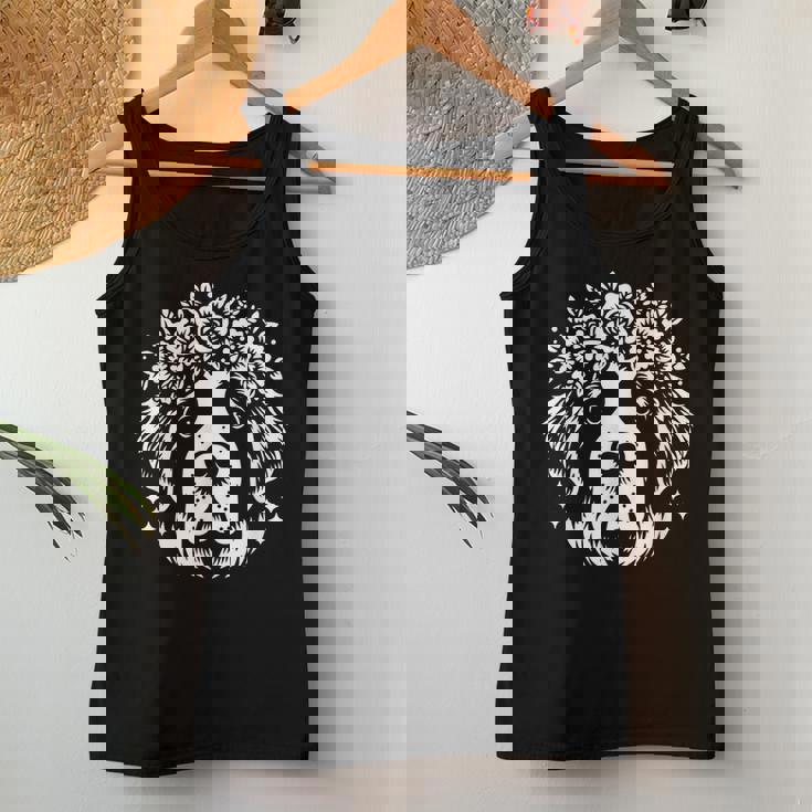 花のセントバーナード犬の花のグラフィック デザイン レディースタンクトップ 面白い贈り物