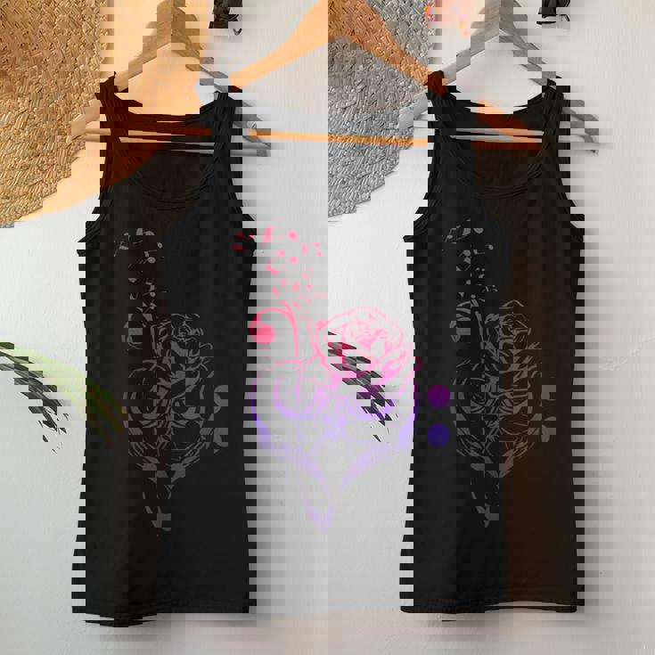 薔薇の花 ピアノ ミュージシャン 音符 ラブミュージ レディースタンクトップ 面白い贈り物