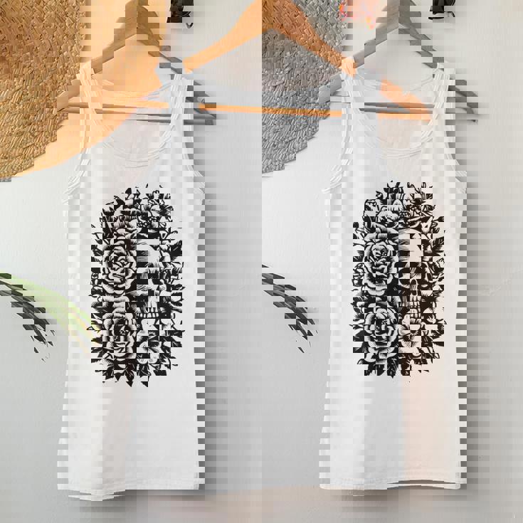 Skull Flower Rad Rock N Roll Graphic Retro レディースタンクトップ 面白い贈り物