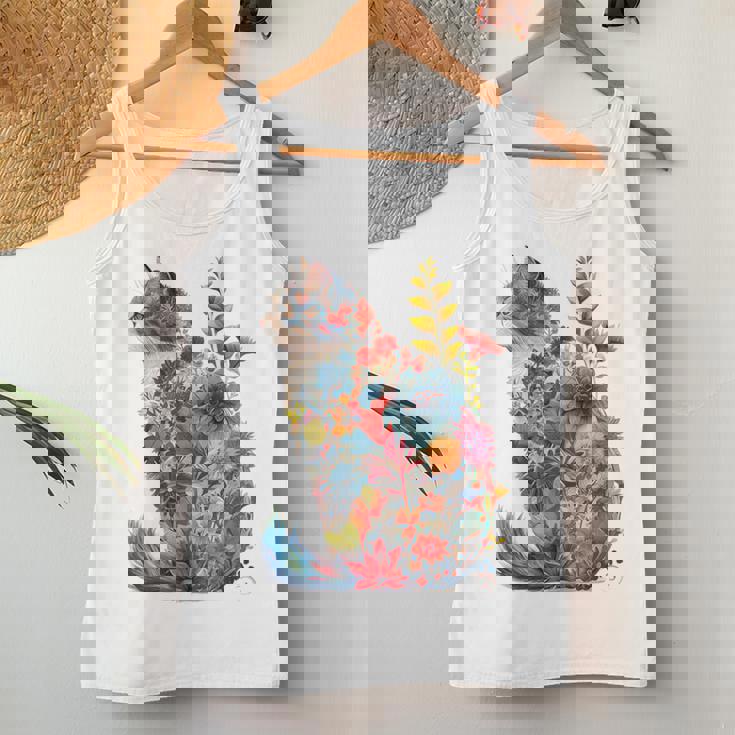 カラフル 花 猫 レディースタンクトップ 面白い贈り物