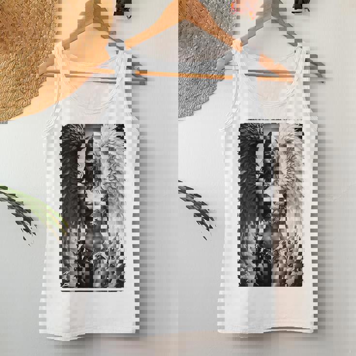 ピンナップガールtシャツ セクシーな天使の悪魔の女の子 B&W バックプリント レディースタンクトップ 面白い贈り物