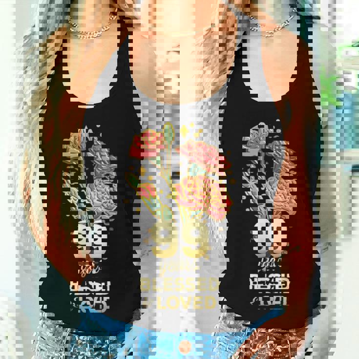 99歳祝福され愛された花 99歳の誕生日お母さんおばあちゃん レディースタンクトップ 彼女への贈り物