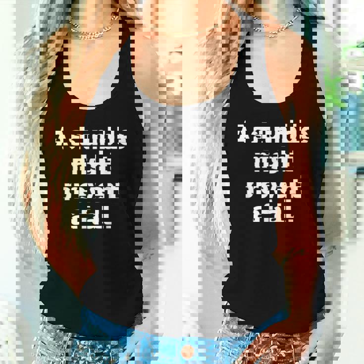 Atumble Might Prevent A Fall 小さな失敗は大きな失敗を防ぐ 英語 文字入り 格言 レディースタンクトップ 彼女への贈り物