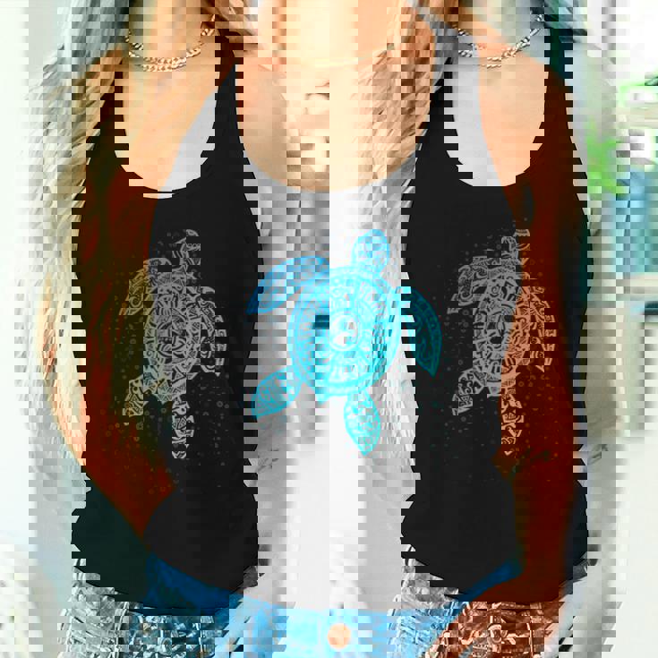 Boho Tiki ティールウミガメ 気泡付き 亀 レディースタンクトップ 彼女への贈り物