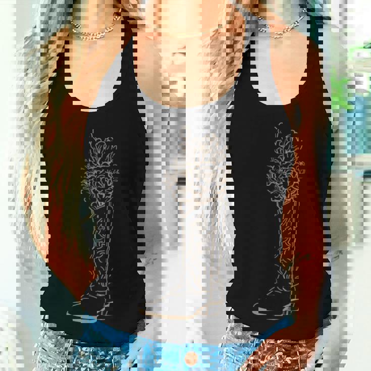 Coastal Cowgirl ニュートラルタン フローラル カウボーイブーツ ウエスタン レディースタンクトップ 彼女への贈り物