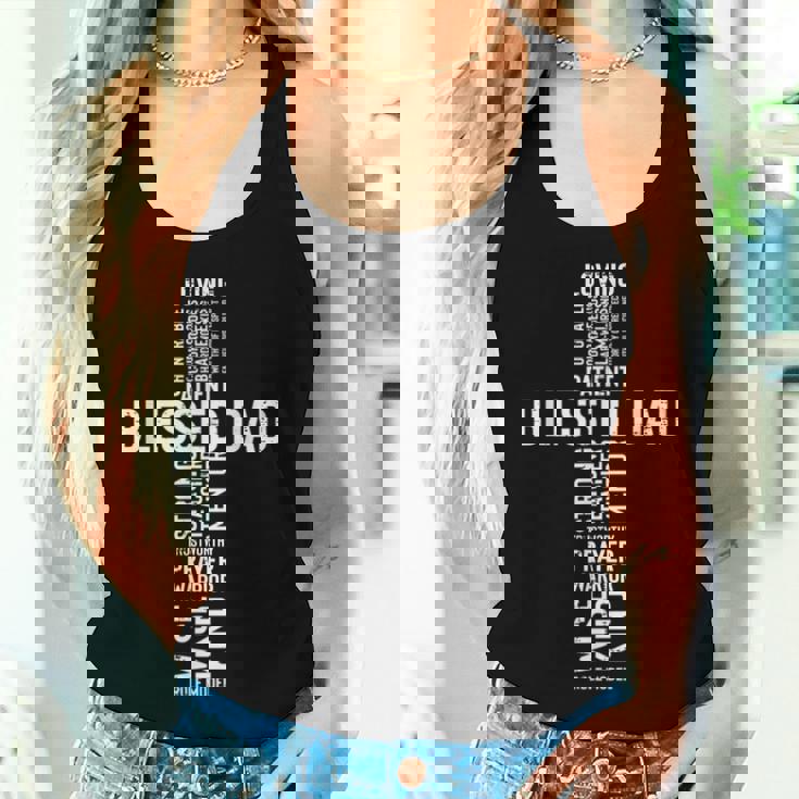 Fathers Day Blessed Dad Cross Jesus Christian Papa Daddy Women Tank Top Gifts for Her
