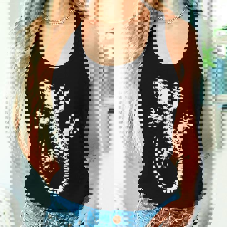 Gecko Dad Mom Lover モノクロ ヤモリ レディースタンクトップ 彼女への贈り物