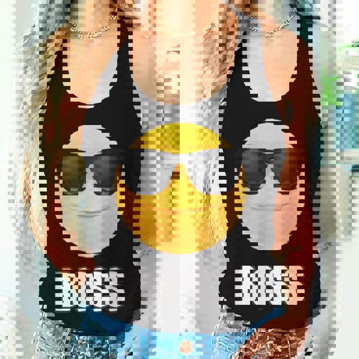 Girl & Boy Boss サングラス 顔文字シャツ クールな顔 レディースタンクトップ 彼女への贈り物