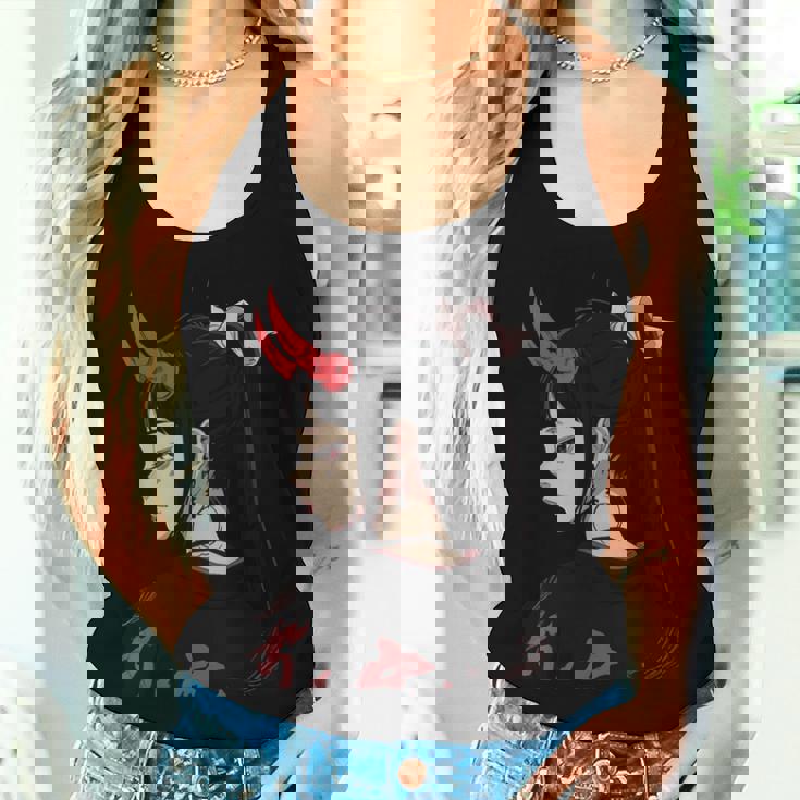 Girl With Red Horns 日本アートスタイル 面白いグラフィックtシャツ レディースタンクトップ 彼女への贈り物