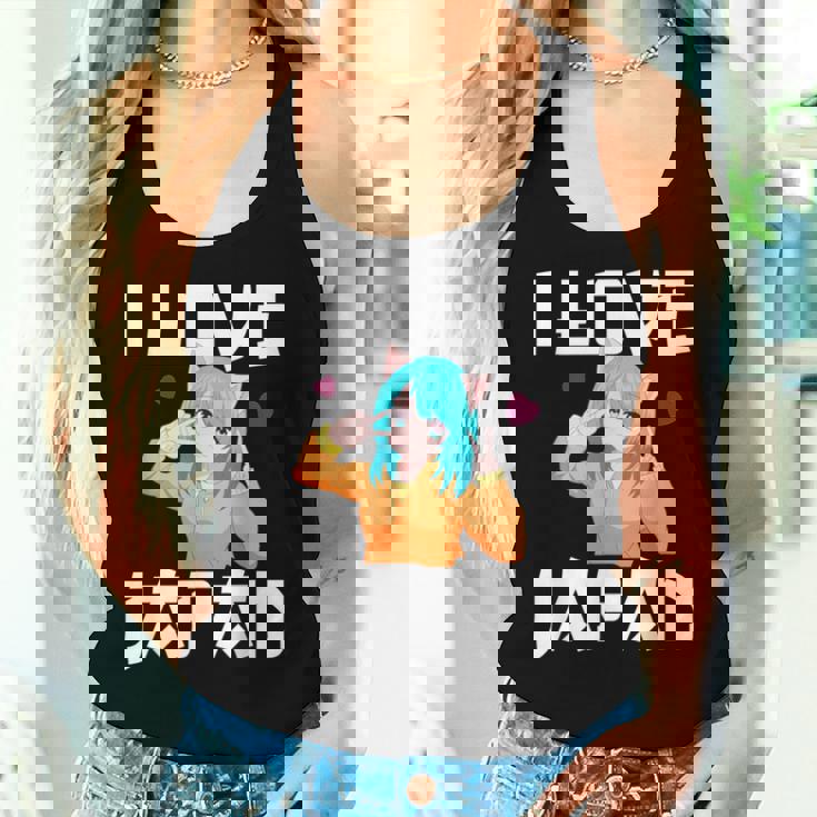 I Love Japan Kawaii Anime Girl Neko Cat Girl Otaku Weeb レディースタンクトップ 彼女への贈り物
