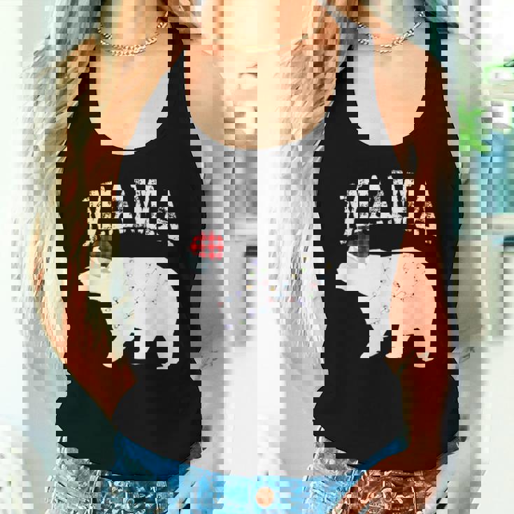 Mama Bear Xmas Buffalo Plaid Lights Matching Family Pajama レディースタンクトップ 彼女への贈り物