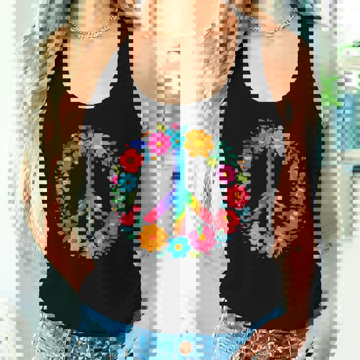 Peace Love Flower Power レトロ ヒッピー コスチューム タイダイ 60年代 70年代 レディースタンクトップ 彼女への贈り物