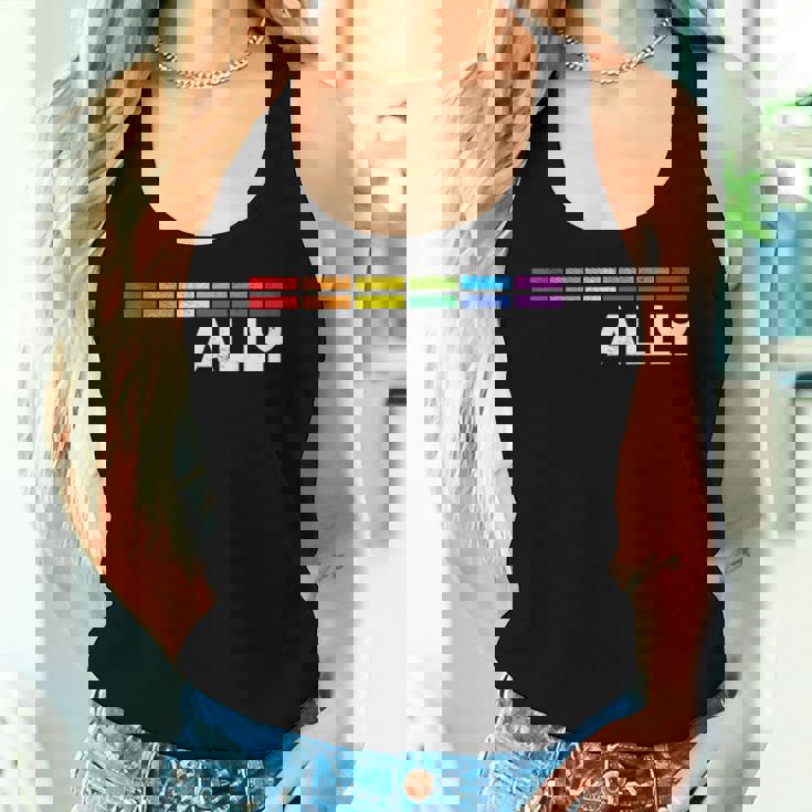 Proud Ally Bars Equality Lgbtq Rainbow Flag Gay Pride Ally レディースタンクトップ 彼女への贈り物