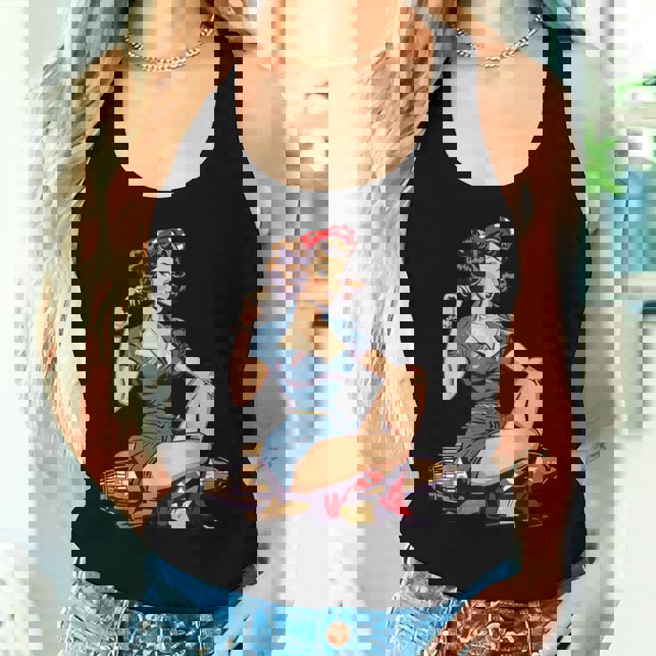 Retro Patriotic Pin-Upintage Usa Flag American Beauty Girl レディースタンクトップ 彼女への贈り物