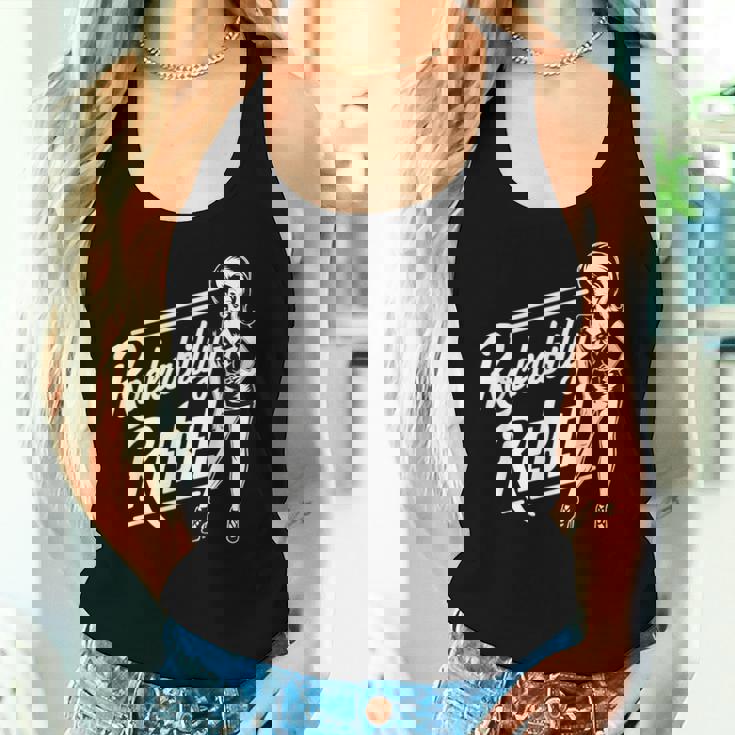 Rockabilly Rebel Pin-Up Girl In Dress Graphic レディースタンクトップ 彼女への贈り物