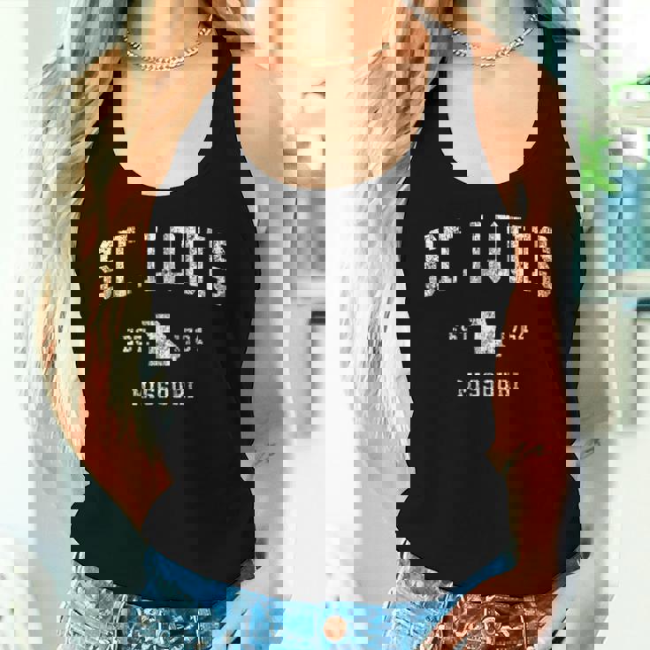 St Louis Missouri Mo ヴィンテージ アスレチック スポーツデザイン レディースタンクトップ 彼女への贈り物