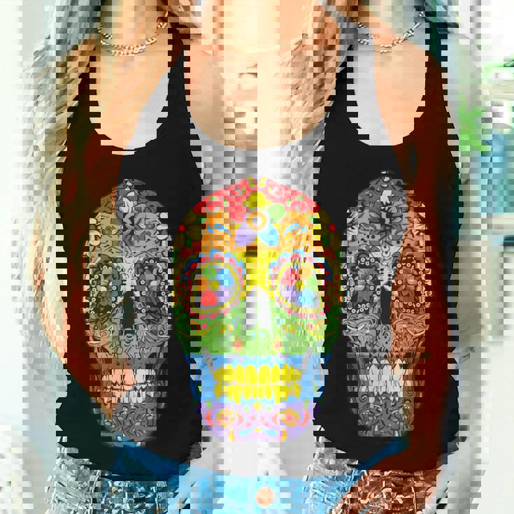 Sugarkull Lgbt Gay Pride Rainbow Flag Day Of The Dead レディースタンクトップ 彼女への贈り物