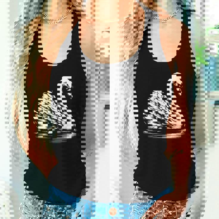 Swan Dad Mom Lover モノクロ 白鳥 レディースタンクトップ 彼女への贈り物