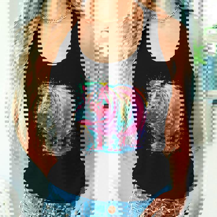 カバ 男性 女性 カラフル 水彩 カバ レディースタンクトップ 彼女への贈り物