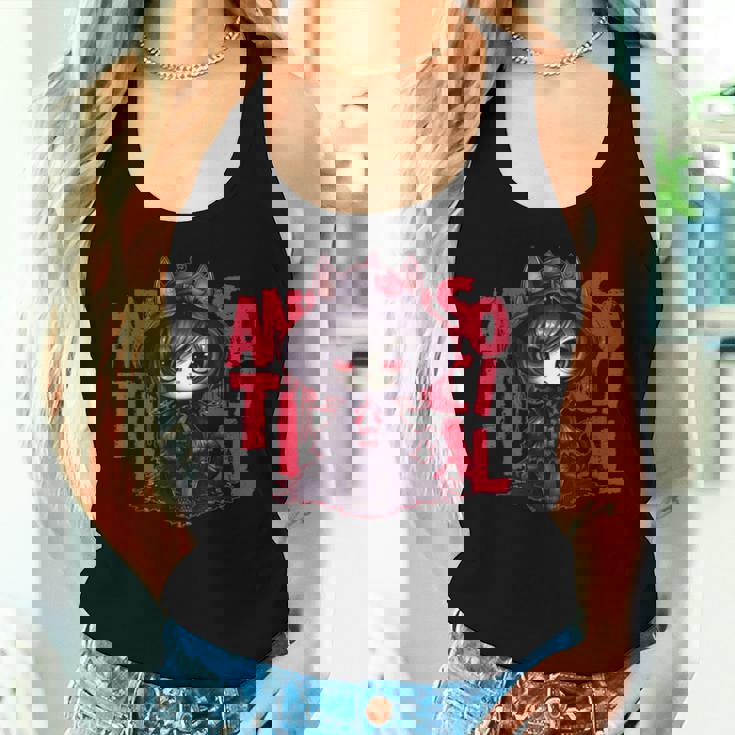 カワイイ アニメ ゴシック 猫 女の子 ちび 反社会的 メンヘラ グランジ レディースタンクトップ 彼女への贈り物