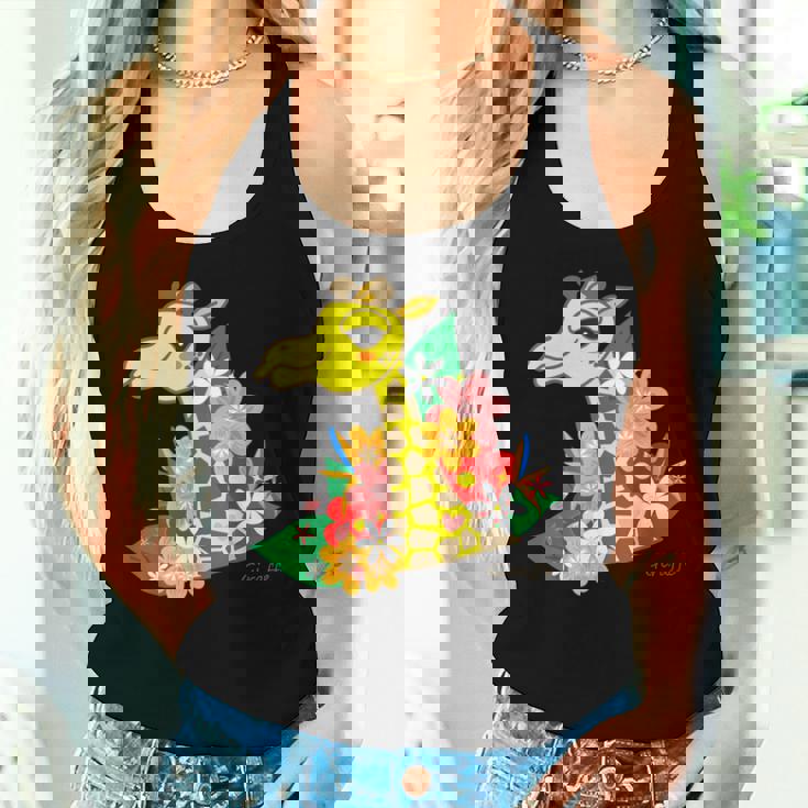 キリン 花 Giraffes Flower レディースタンクトップ 彼女への贈り物