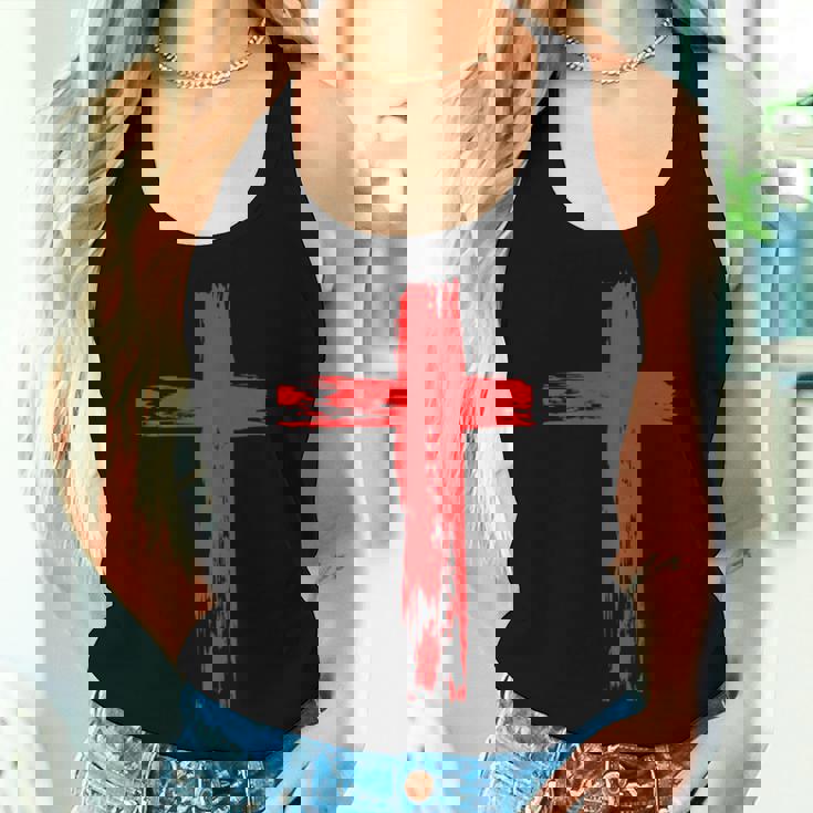 タトゥーレッドクロスオーダー I Christian I Brushtroke I Cross レディースタンクトップ 彼女への贈り物