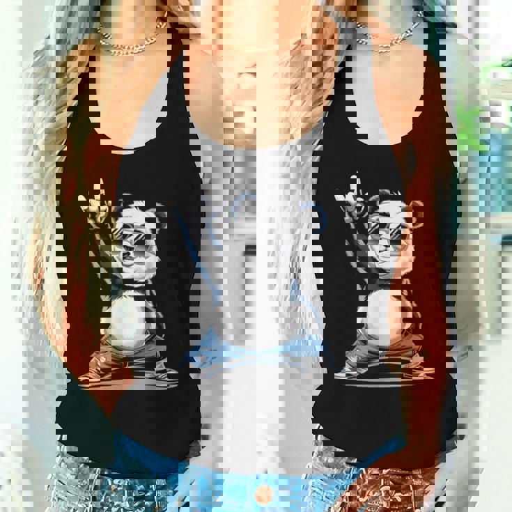 パンダ 熊 ロック 音楽 男性 子供 女性 面白い パンダ レディースタンクトップ 彼女への贈り物