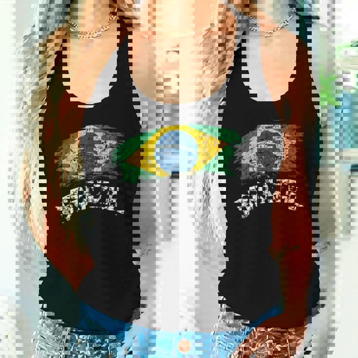 ブラジルの国旗 アンティーク調 ラテン 男性 女性 キッズ ブラジル レディースタンクトップ 彼女への贈り物