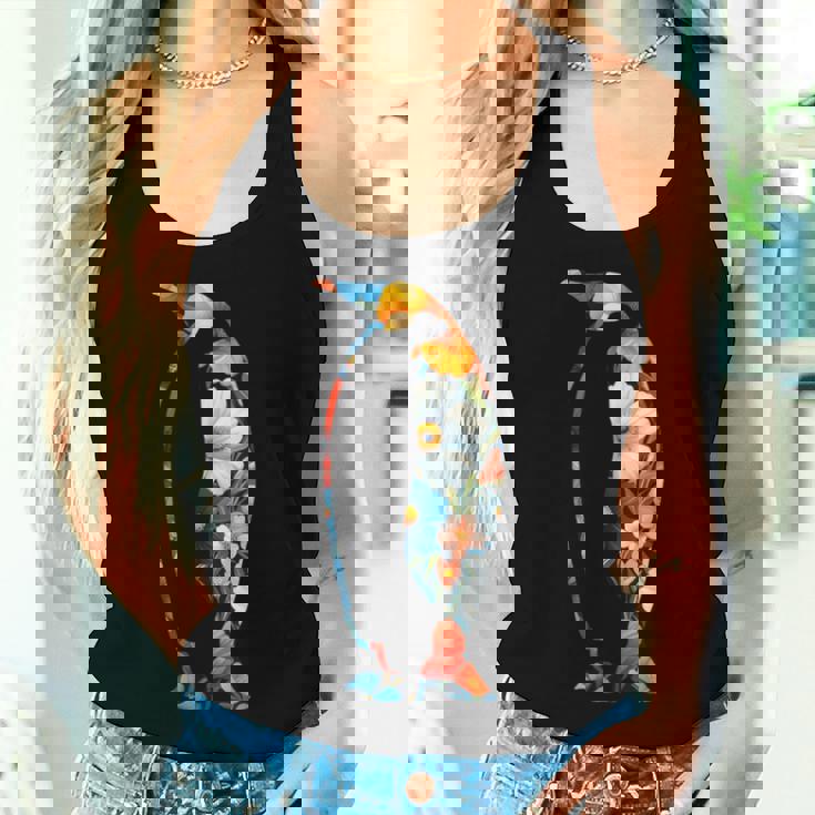 ボタニカルフラワーのシルエット 花柄 ペンギン レディースタンクトップ 彼女への贈り物