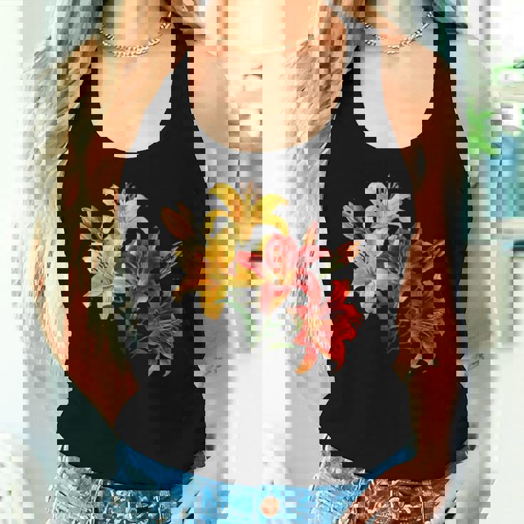 ユリの花 恋人の日 ユリ ホームフラワー ガーデンデザイン レディースタンクトップ 彼女への贈り物