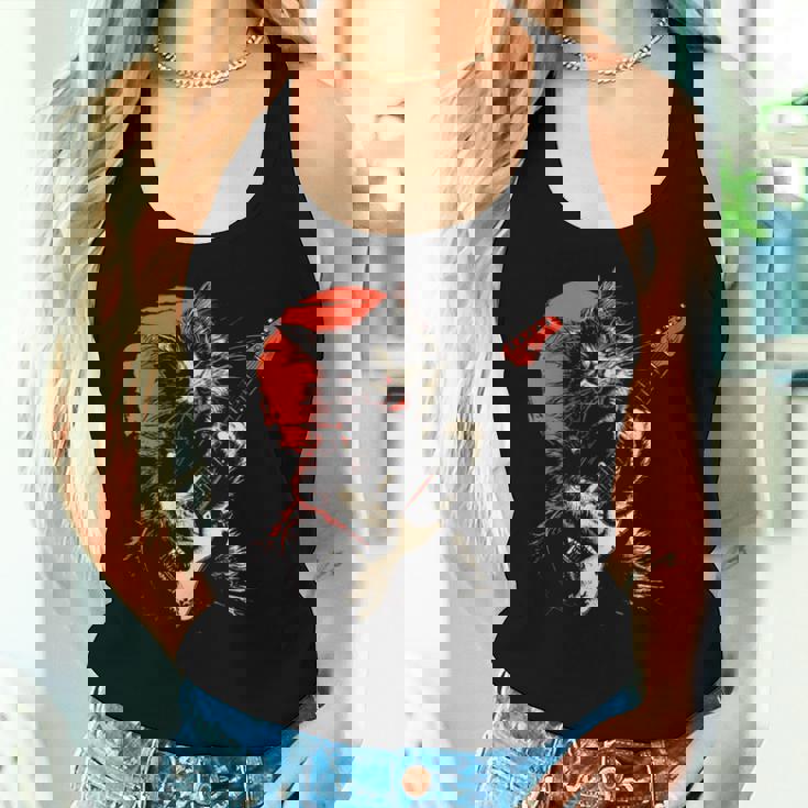 ロックキャット ギターを弾く ファニーキャット エレキギター 男性 女性 レディースタンクトップ 彼女への贈り物