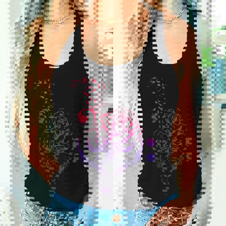 薔薇の花 ピアノ ミュージシャン 音符 ラブミュージ レディースタンクトップ 彼女への贈り物