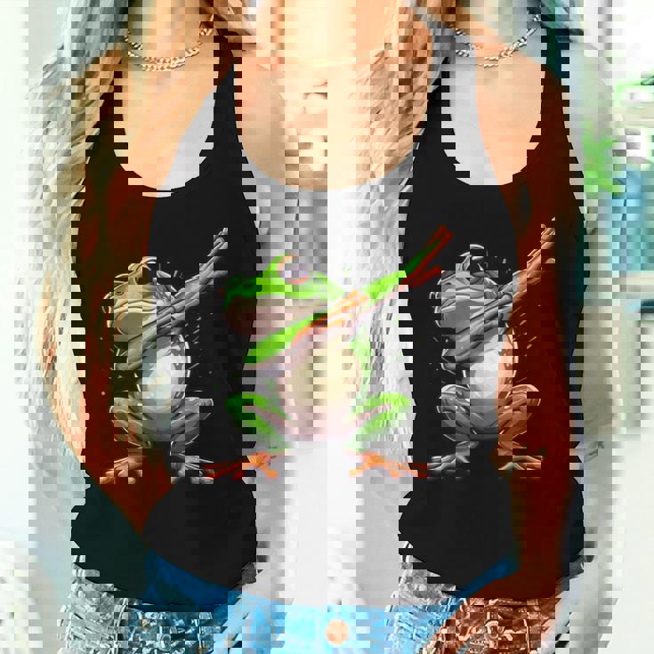 軽くたたくカエルの面白い動物のダンスギフト 男の子と女の子向け レディースタンクトップ 彼女への贈り物