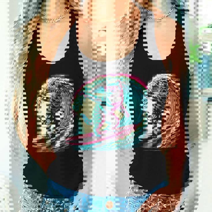 面白い猫 サーフィン ギフト 男性 女性 子供 面白い 猫 サーファー レディースタンクトップ 彼女への贈り物