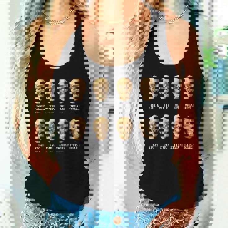 黒人白人男性女性リッチプアーパトリオットリベラル・スカル レディースタンクトップ 彼女への贈り物