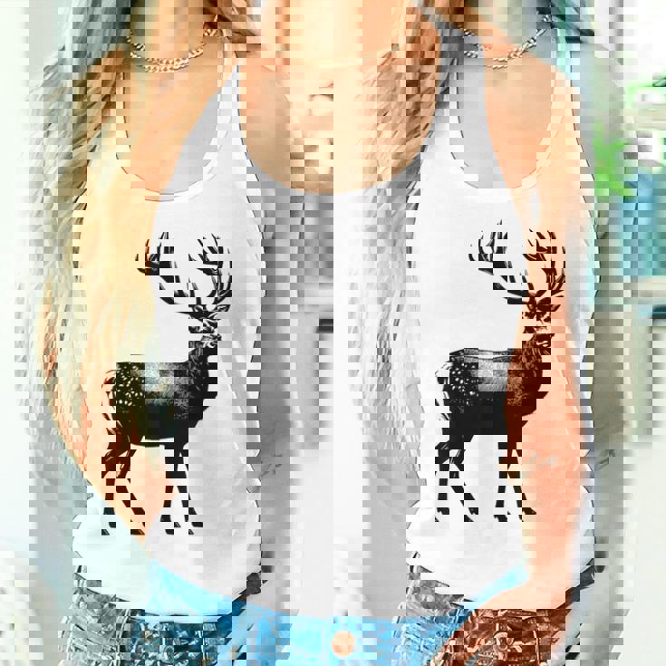 Deer Dad Mom Lover モノクロ 鹿 レディースタンクトップ 彼女への贈り物