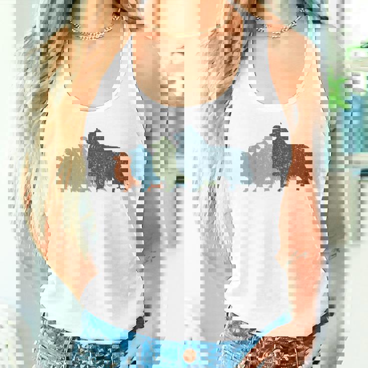 Dog Mom & Dad シルエット ヴィンテージ シェルティ シェットランド シープドッグ レディースタンクトップ 彼女への贈り物