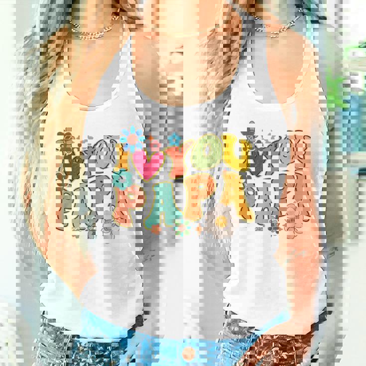 Groovy 父の日 I Love You Papa フラワー ヒッピー レディースタンクトップ 彼女への贈り物