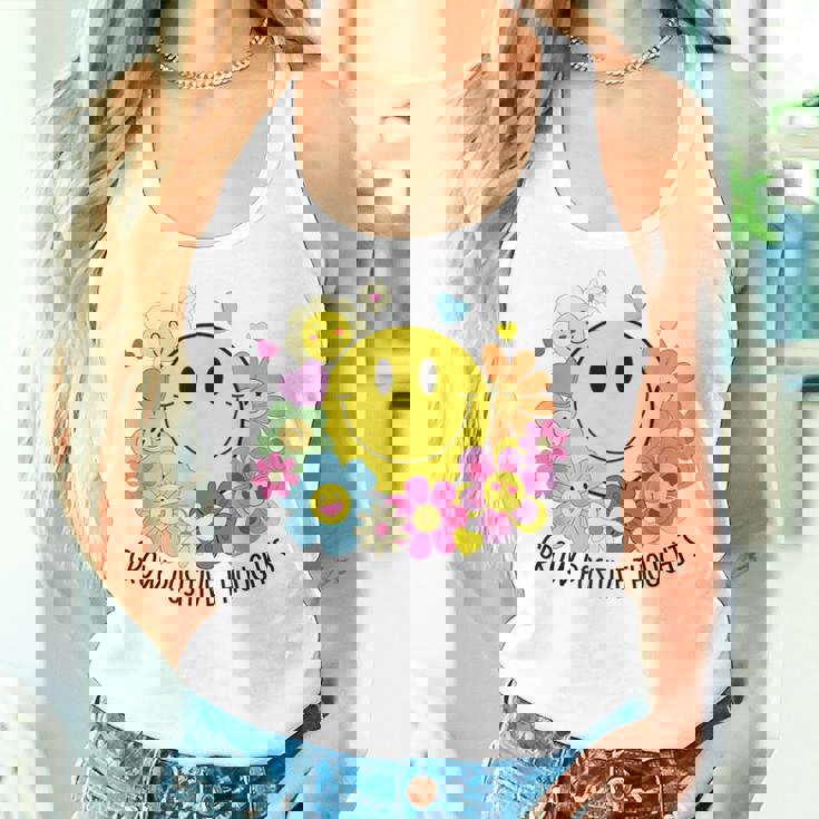 Grow Positive Thoughts イエロー スマイルフェイス 花 キッズ 女の子 レディースタンクトップ 彼女への贈り物