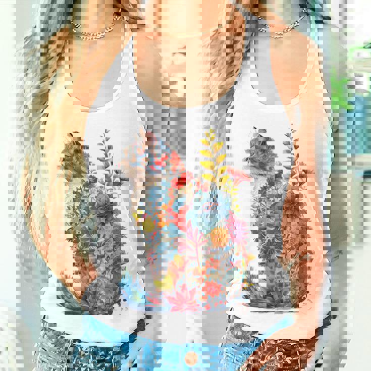 カラフル 花 猫 レディースタンクトップ 彼女への贈り物