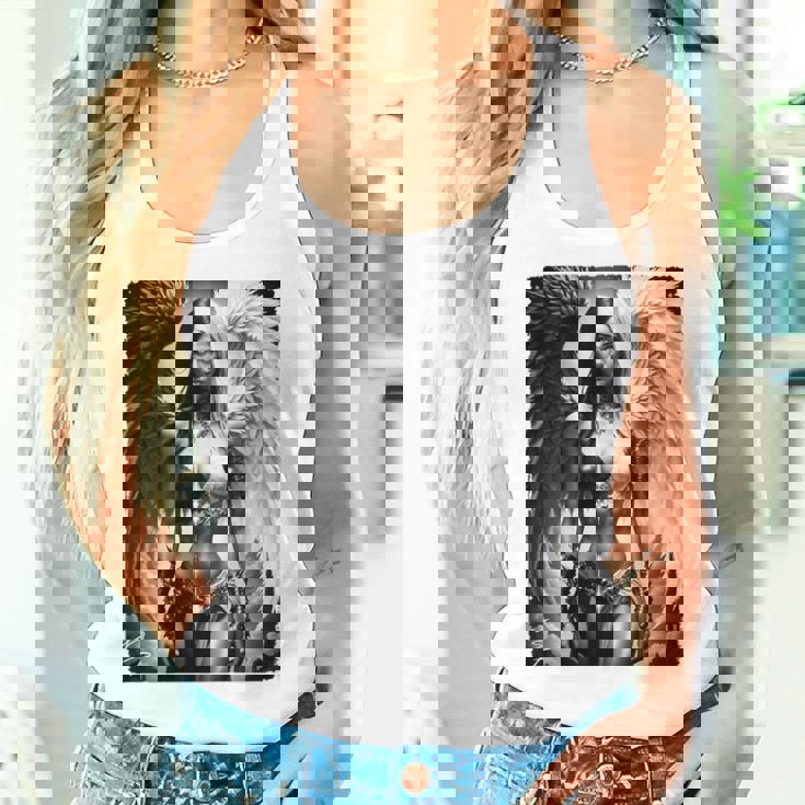 ピンナップガールtシャツ セクシーな天使の悪魔の女の子 B&W バックプリント レディースタンクトップ 彼女への贈り物