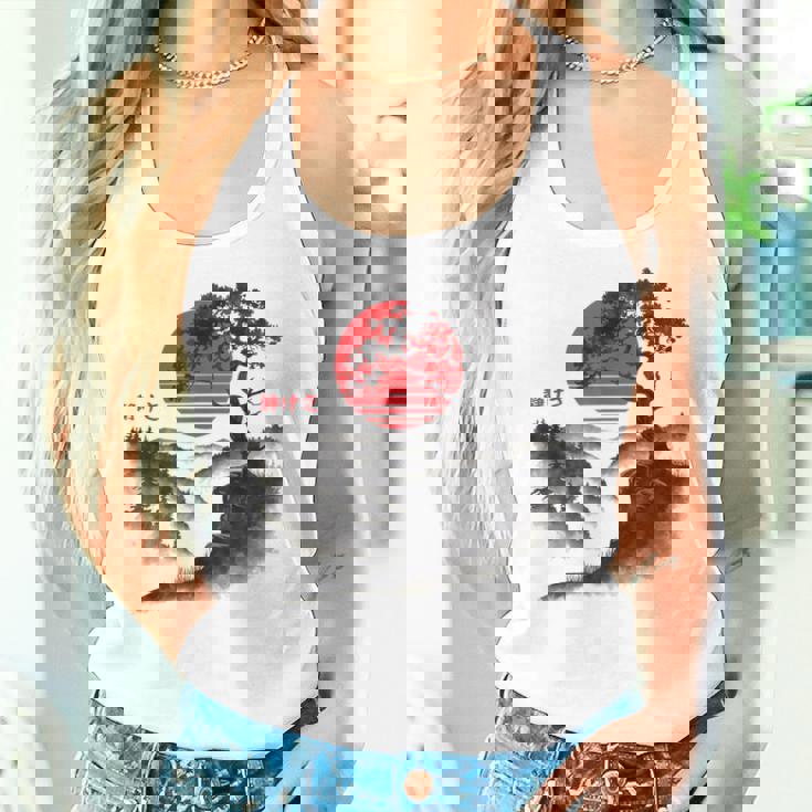 日本の木 赤い月 絵画 日本 夕日 男性 女性 レディースタンクトップ 彼女への贈り物