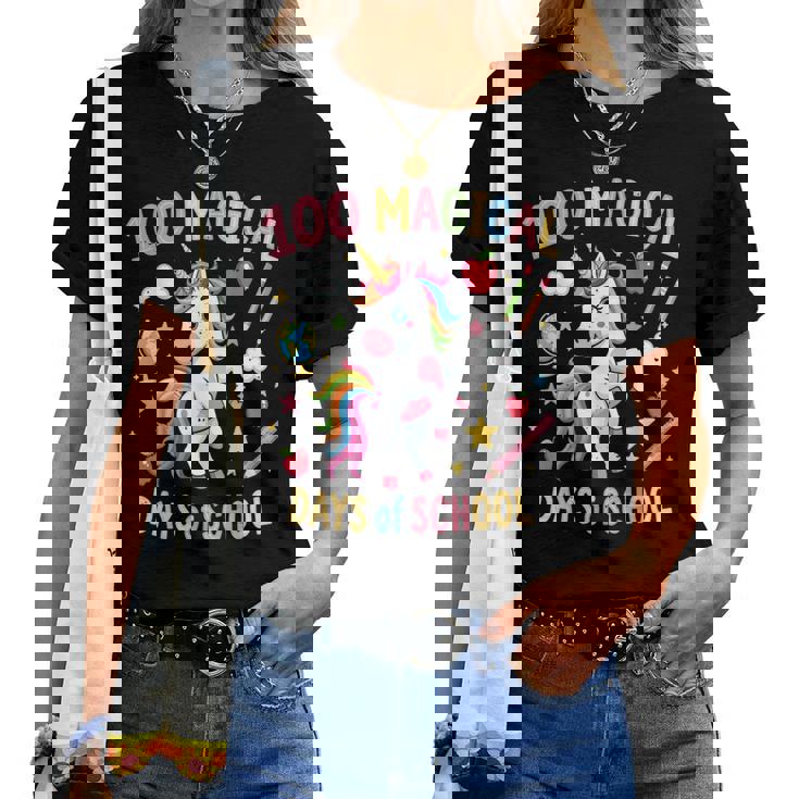 100Th Day Ofchool Unicorn 100 魔法の日々 先生 女の子 レディースTシャツ