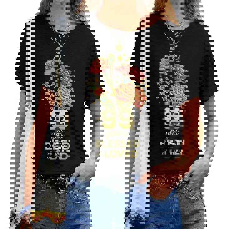 99歳祝福され愛された花 99歳の誕生日お母さんおばあちゃん レディースTシャツ