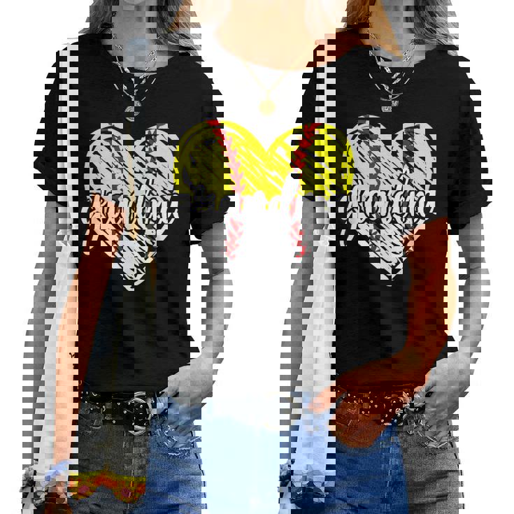 Baseball Softball Grandma Heart Softball Baseball Grandma Women T-shirt