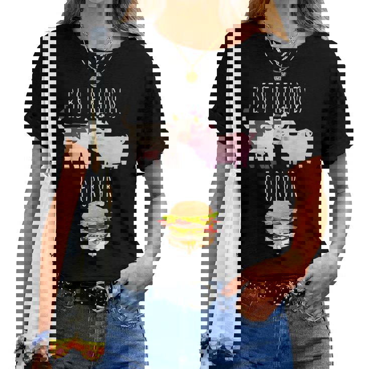 Best Friends Forever Beef Lover Pork Meat Bacon Burger レディースTシャツ