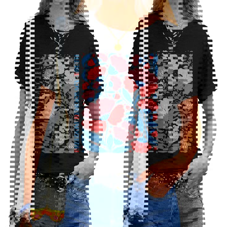 Boho Floral Freedom Democracy Truth Patriotic 4Th Of July Women T-shirt