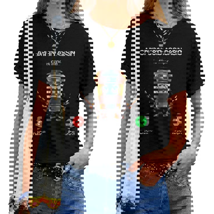 Capuchino Asesino Llamando Brainrot Italiano Brainrot Meme Camiseta de mujer