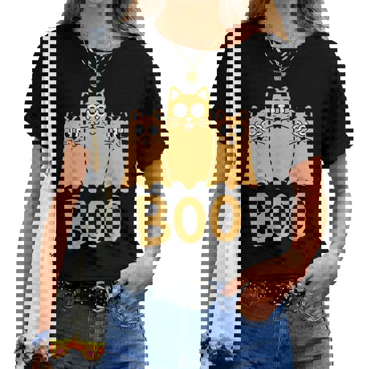 Cat ゴーストブー キュート キティ 猫好き ハロウィン 女性 男性 レディースTシャツ